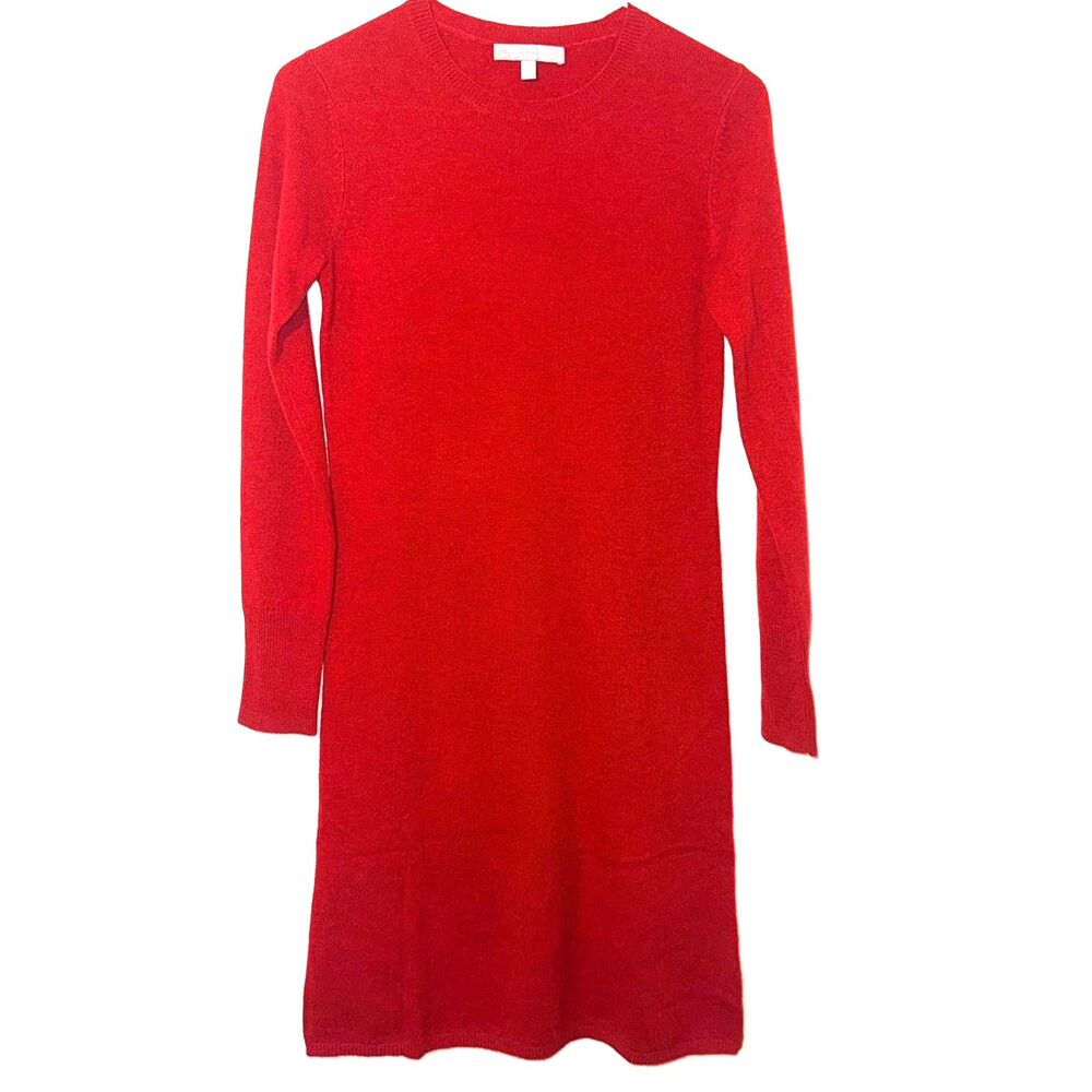 Neiman Marcus 100% Cashmere Crew Neck Sweater Dress - Red XS